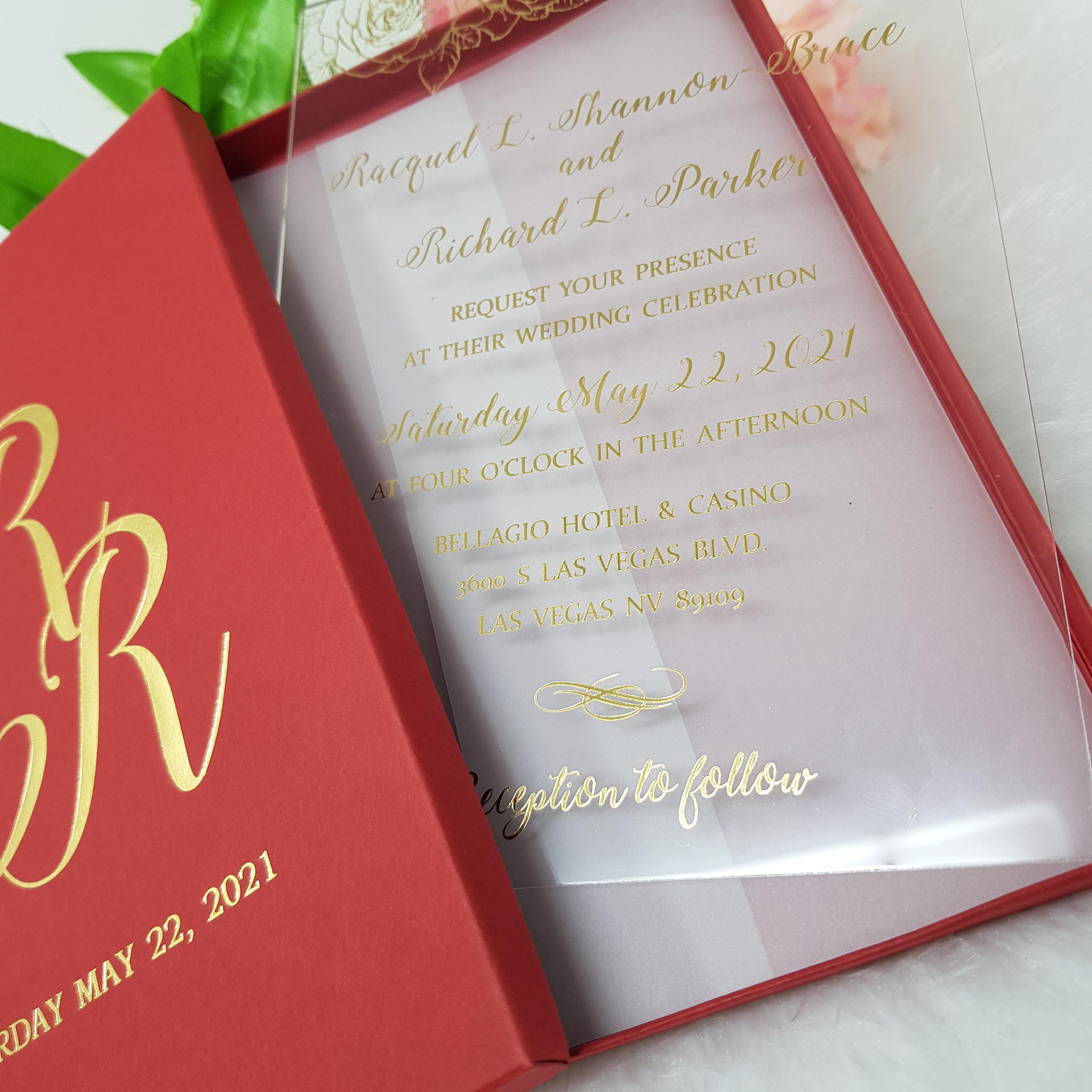 Regal Boxed Custom Acrylic Invitation with 3D Gold Names – My Printman