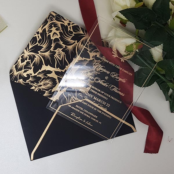 Modern Gold Acrylic Wedding Invitation Cards With Monogram