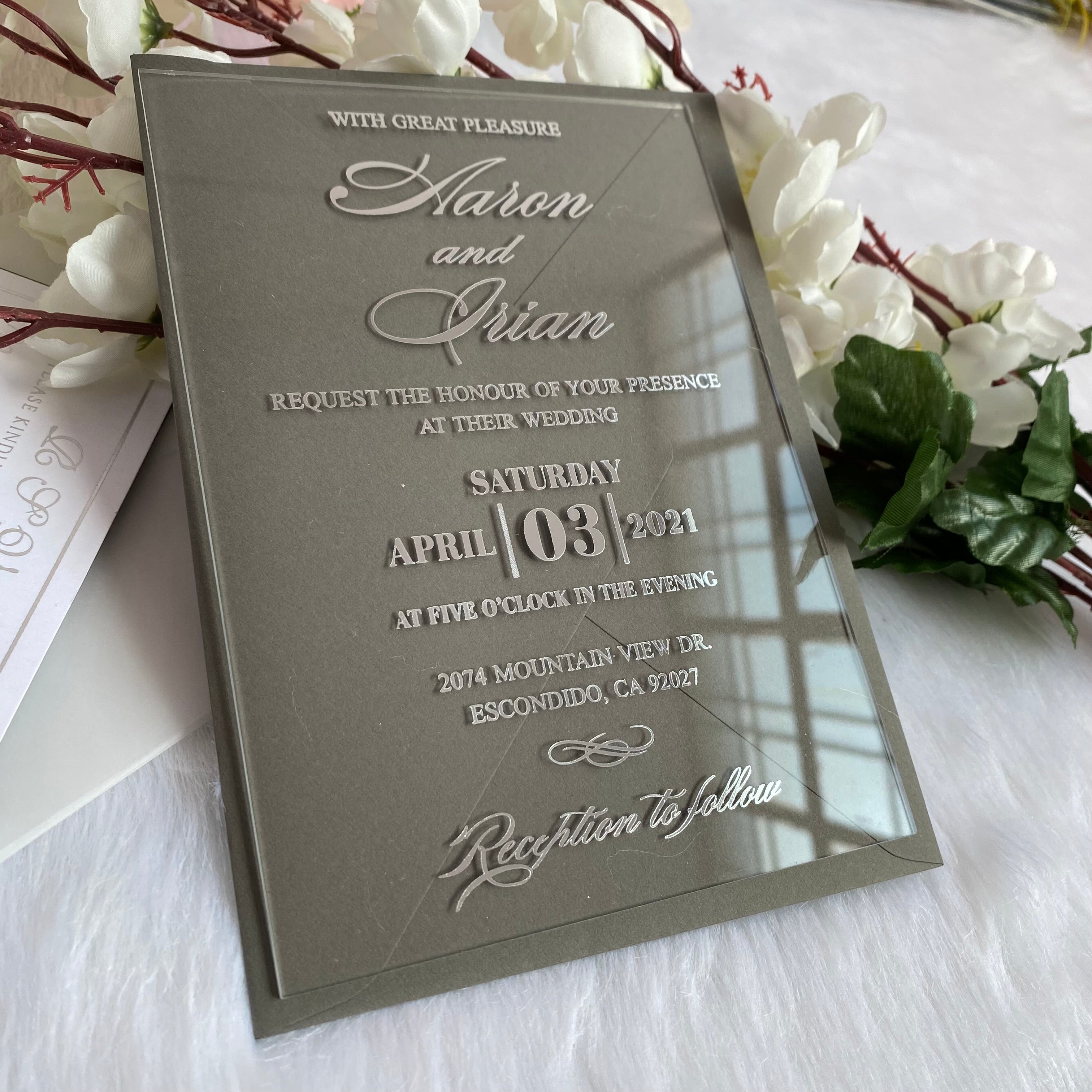White and Dusty Rose Color Door Style Acrylic Invitations – My Printman