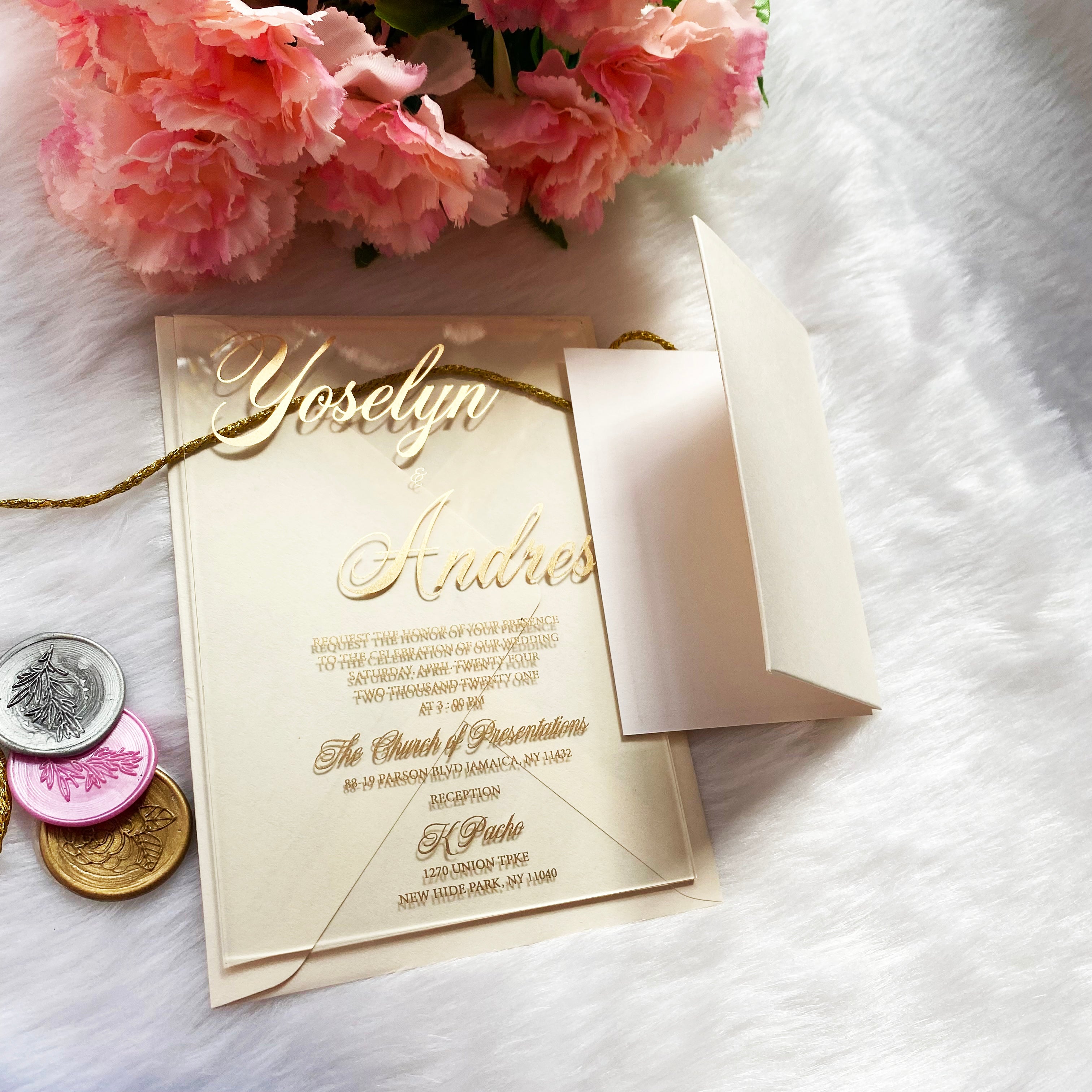 Custom Clear Acrylic Wedding Invitation with Navy Envelopes, Wrapped i – My  Printman