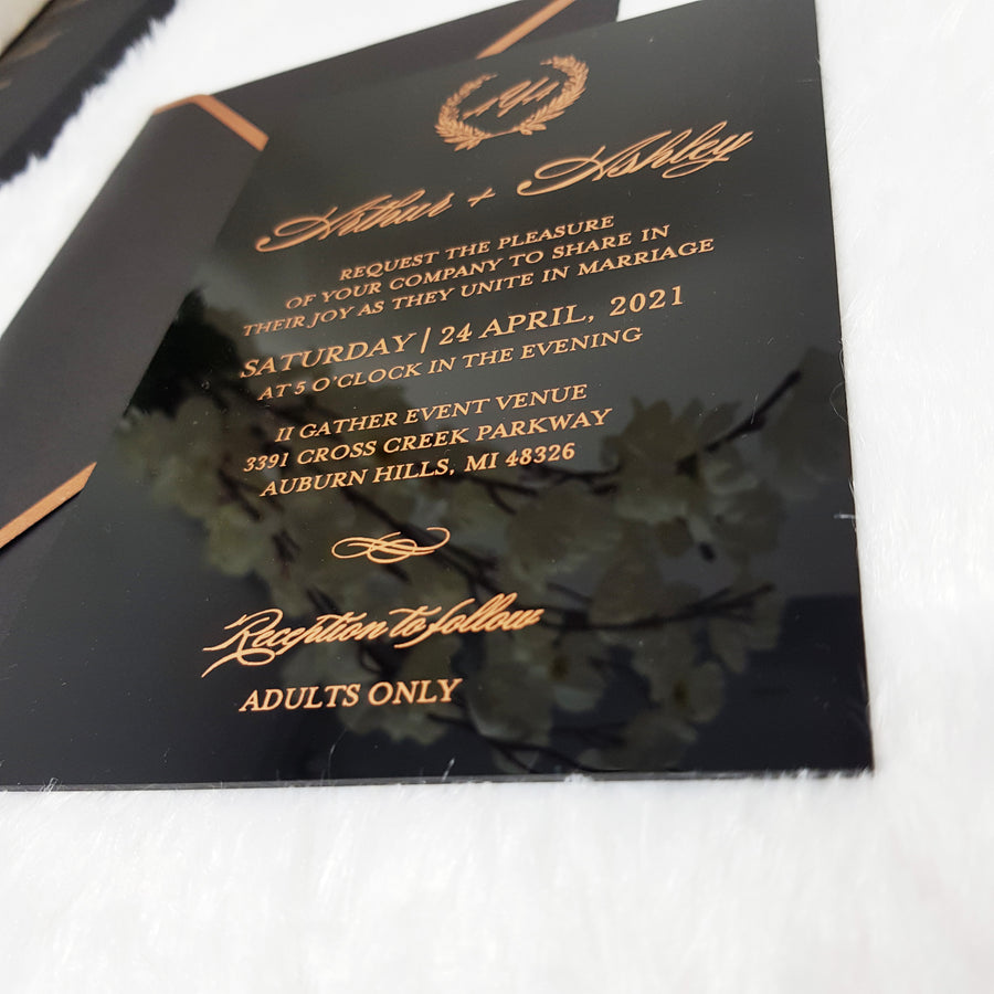 Simple Black Ink with Nice Font Design and Vellum Paper Cover Invitation .  20pcs to 100pcs