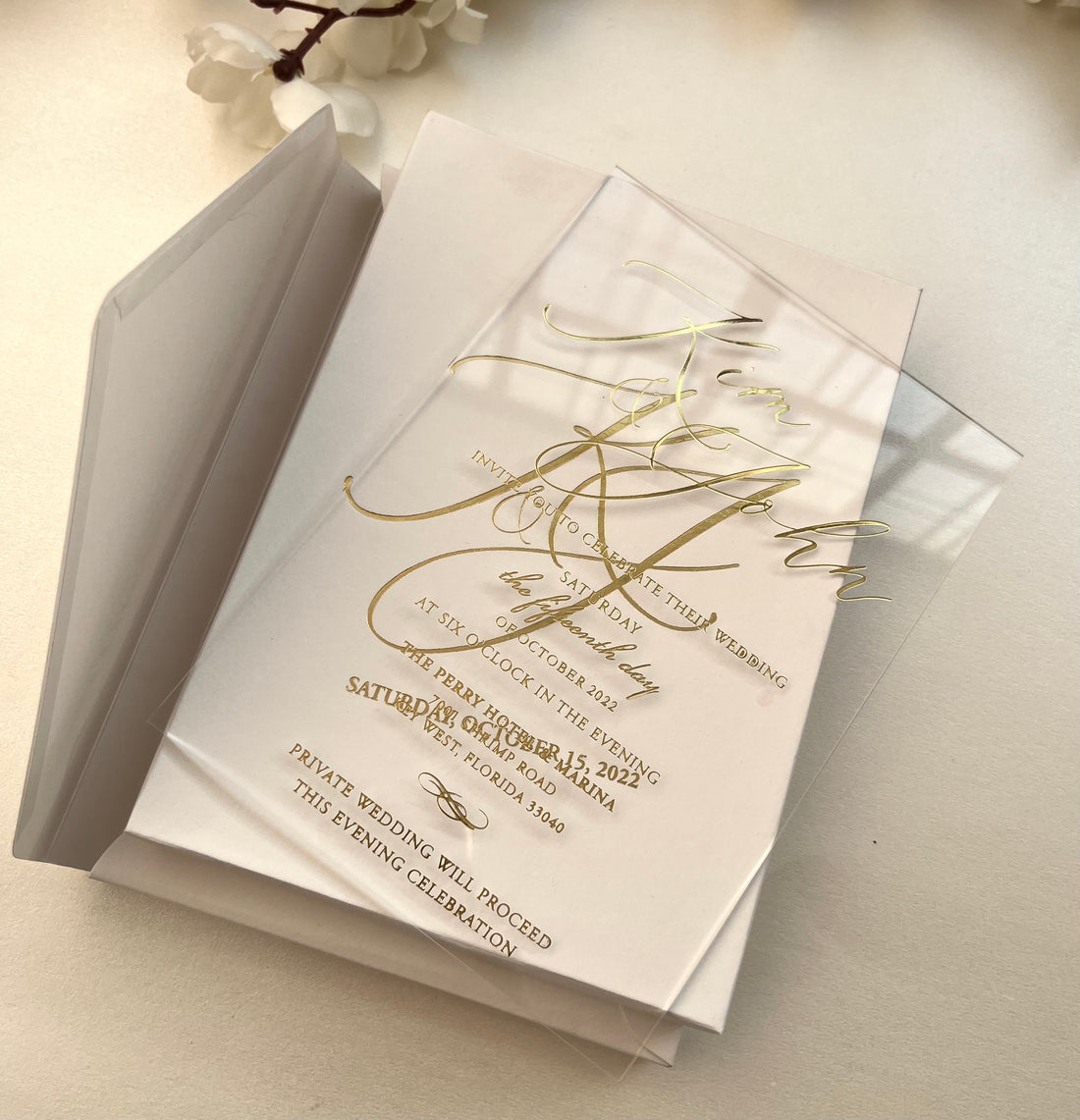 Luxury Gold Foil Wedding Invitation Box, Acrylic invitation in